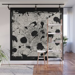 England, Leicester - Artistic Map - Black and White Wall Mural