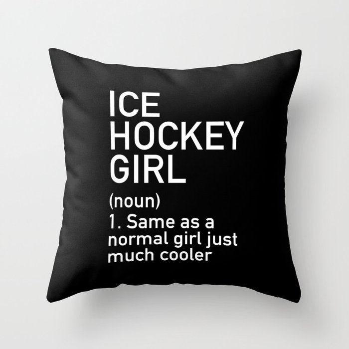 Ice Hockey Girl Definition, Black and White Throw Pillow