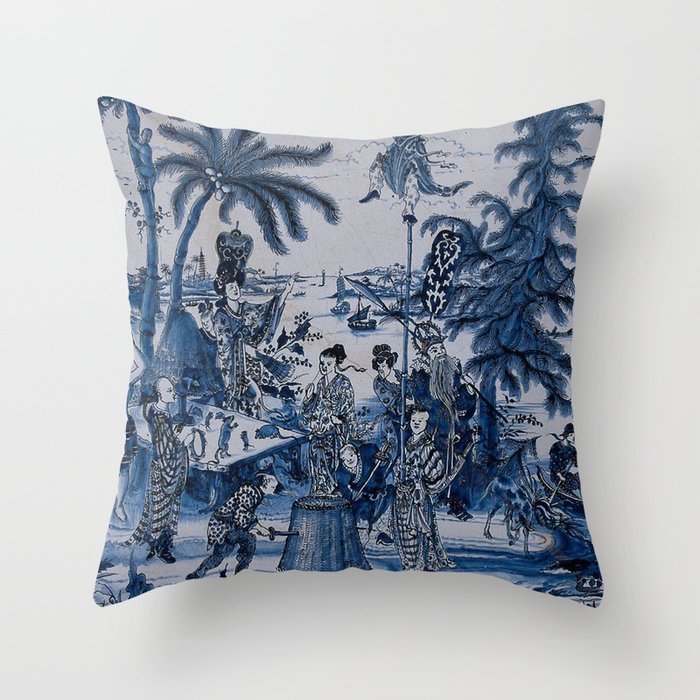 17th Century Delftware Chinoiserie Throw Pillow