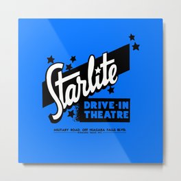 Starlite Drive-In Niagara Falls in Blue Metal Print | Drivein, Buffalo, Retro, Vintage, Digital, Theatre, Movies, Typography, Starlite, Niagarafalls 