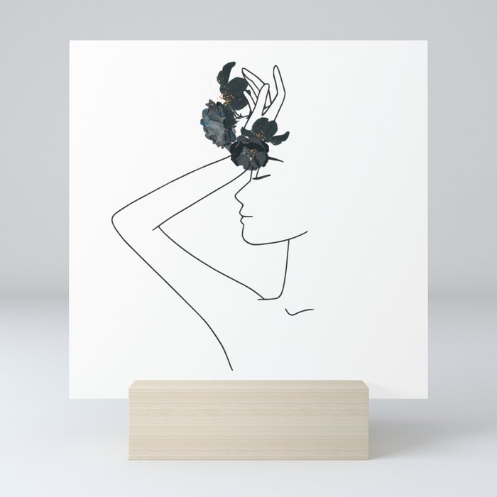 Minimal Line Art Woman With Flowers Mini Art Print By Betterhome Society6,Continuous Line Drawing Horse Head