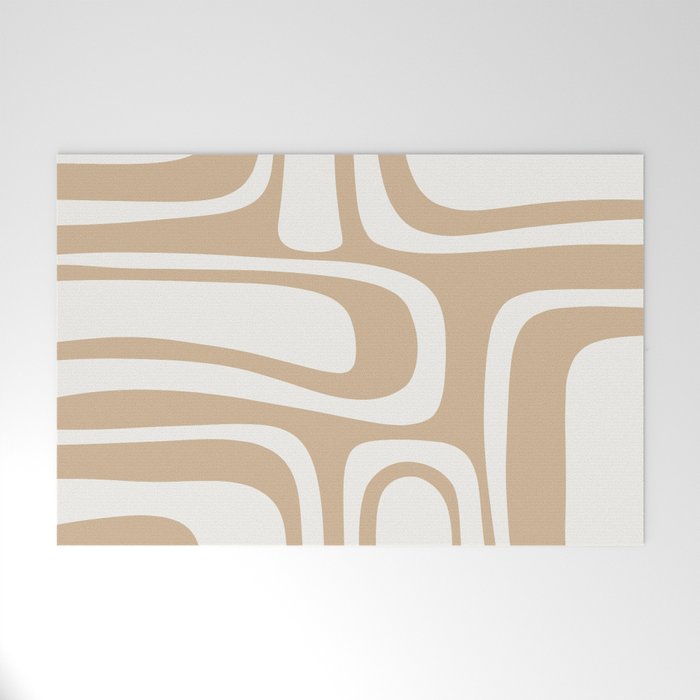 Palm Springs Midcentury Modern Abstract Pattern in Natural Wood Beige Welcome Mat