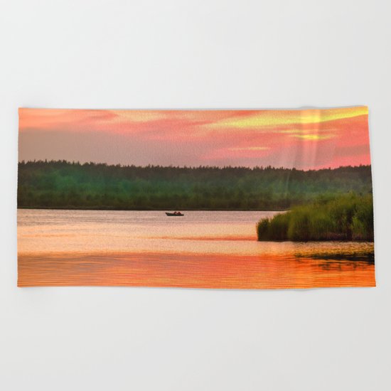 Summer sunset on Wild lake Beach Towel