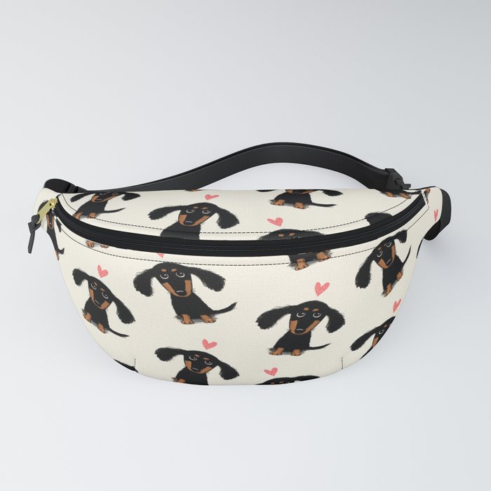 Dachshund Love | Cute Longhaired Black and Tan Wiener Dog Fanny Pack