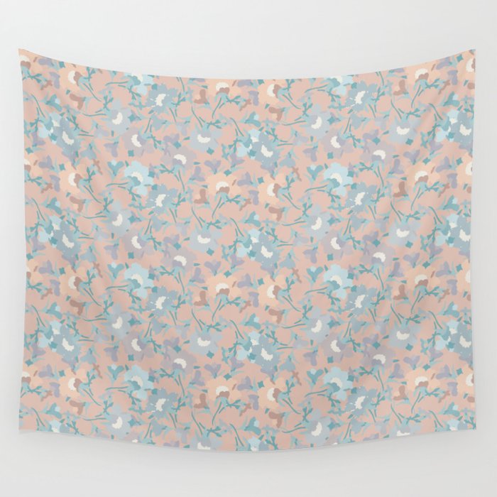 pale peach and blue nautical floral evening primrose flower meaning youth and renewal  Wall Tapestry