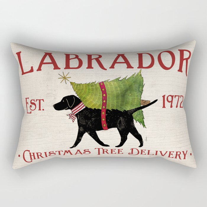 Lab Black Labrador dog tree farm delivery christmas art Rectangular Pillow
