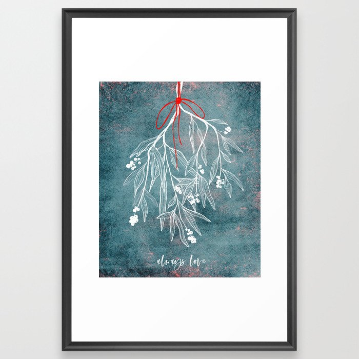 Mistletoe | Always Love | X-Mas | Light Teal & White Framed Art Print