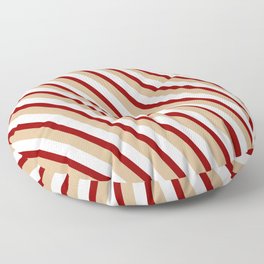 [ Thumbnail: Dark Red, Tan, and White Colored Stripes Pattern Floor Pillow ]
