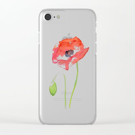Red Poppy Watercolor Flower Floral Abstract Clear iPhone Case