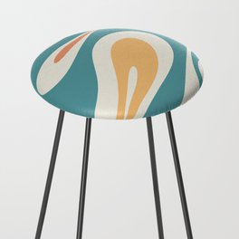 Mellow Flow Retro 60s 70s Abstract Pattern Teal Blush Mustard Cream Counter Stool