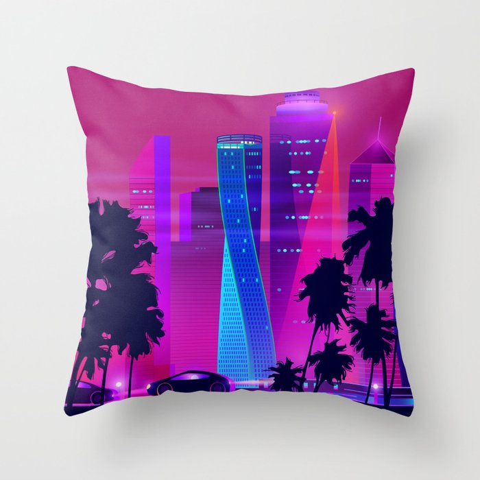 Synthwave Neon City #15: Vice city Throw Pillow