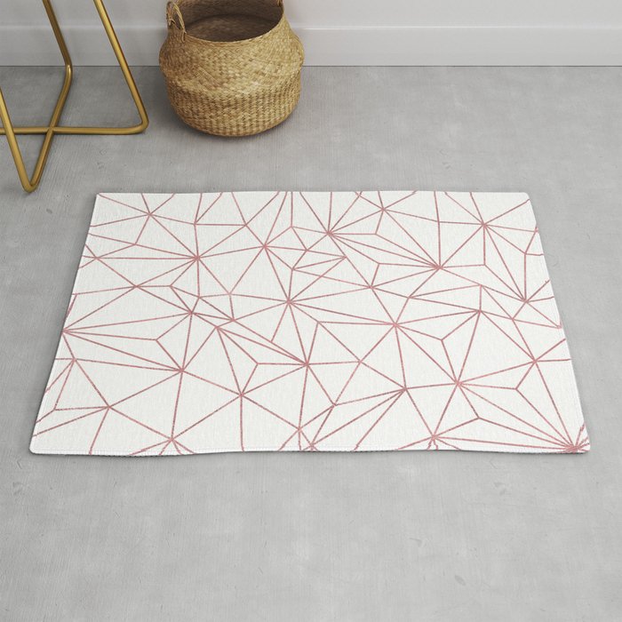 rose gold pink geometric lines on white Rug