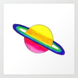 Neon Saturn Planet Art Print
