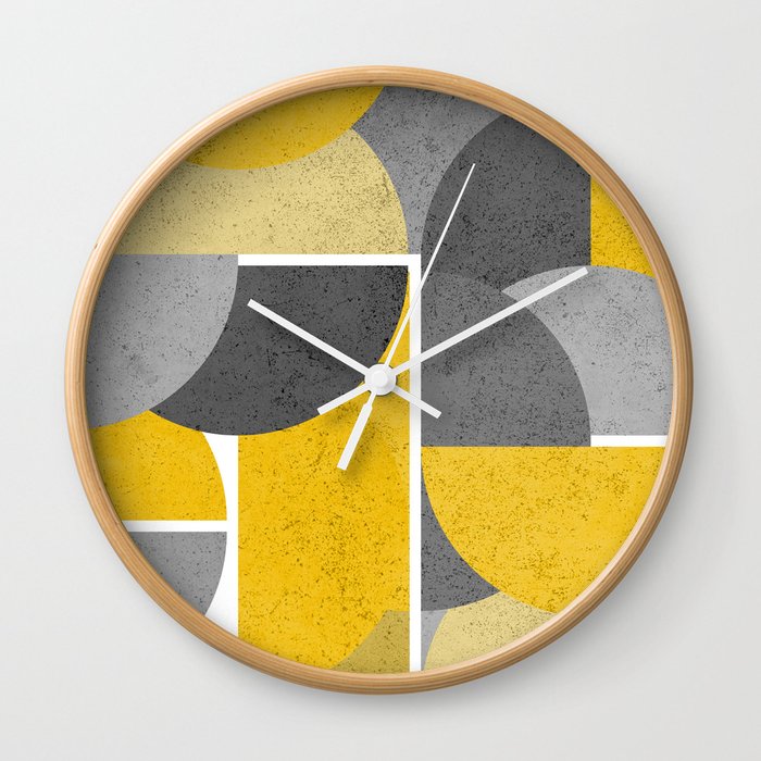 Modern Yellow and Gray Geometric 3 Wall Clock