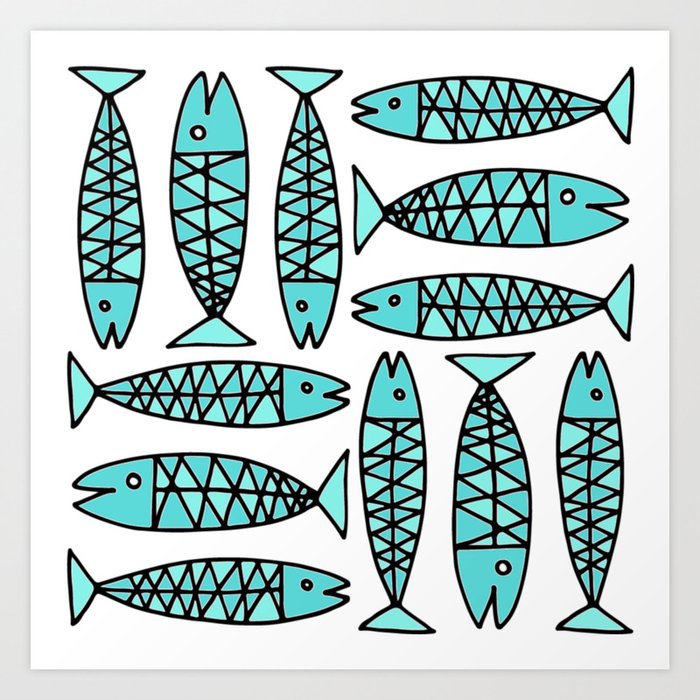 12 Blue Fish Art Print