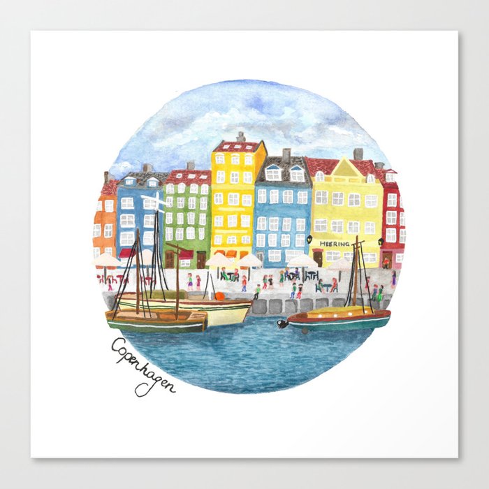 Copenhagen Watercolour Canvas Print