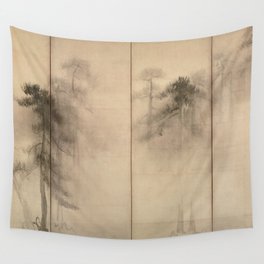 Pine Trees Six-Fold Azuchi-Momoyama Period Japanese Screen - Hasegawa Tohaku Wall Tapestry