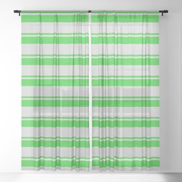 [ Thumbnail: Lime Green & Light Grey Colored Striped Pattern Sheer Curtain ]