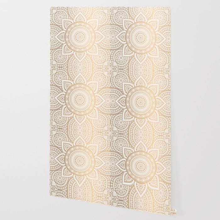 Gold Mandala Pattern Illustration With White Shimmer Wallpaper By
