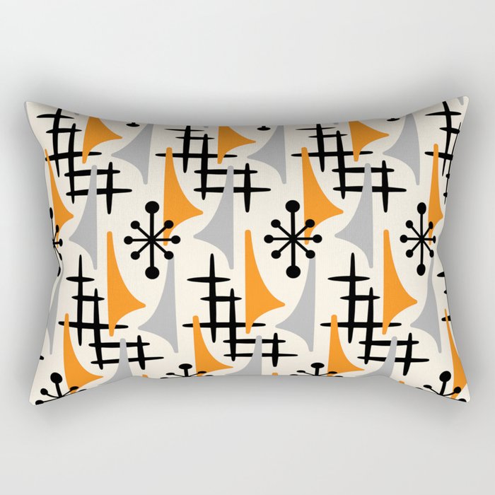 Retro 1950s Style Mid Century Modern Atomic Wing Pattern 834 Googie Orange and Gray Rectangular Pillow