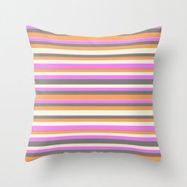 [ Thumbnail: Violet, Gray, Brown, and Beige Colored Lined/Striped Pattern Throw Pillow ]