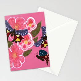 Pink butterflies and flowers Stationery Card