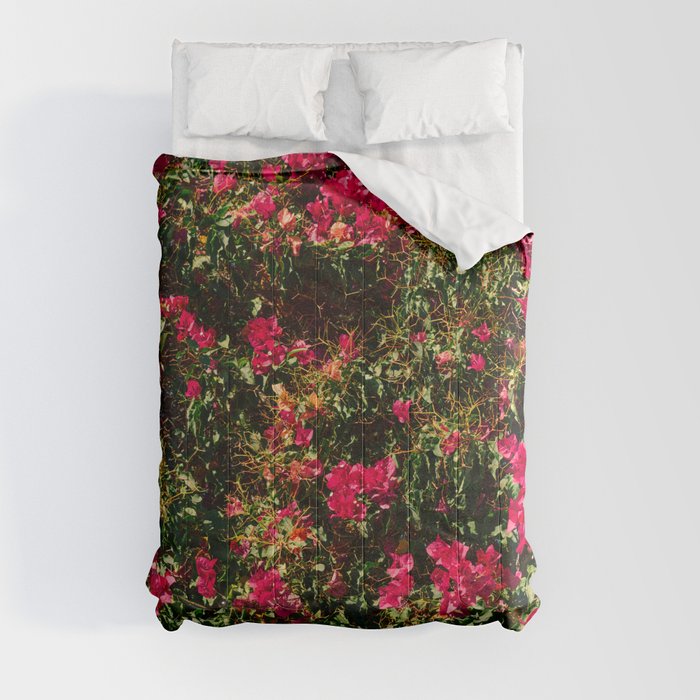 Vintage Flower Festival | Pink Flowers in Bush | Nature & Travel Photography Comforter