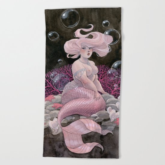 Pink and pearls mermaid Beach Towel