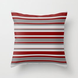 [ Thumbnail: Grey, Light Grey & Maroon Colored Stripes Pattern Throw Pillow ]
