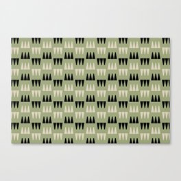 Retro Modernist Geometric Tri-Triangle Pattern 724 Sage Green Black and Beige Canvas Print
