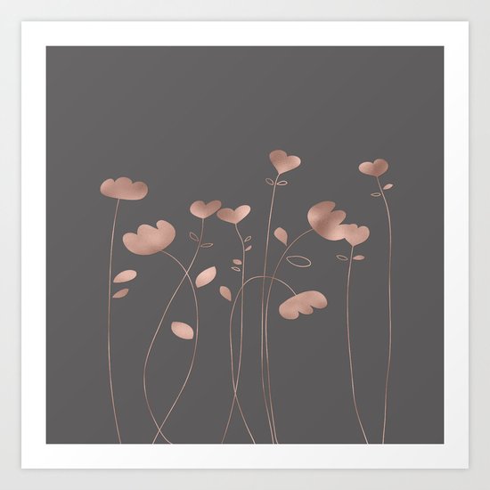 Rosegold pink flowers- floral design- Flower Art Print