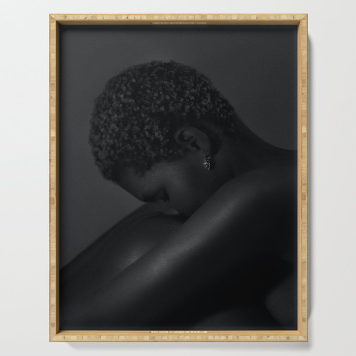 God's favorite color: African American female silhouette portrait black and white photograph / photography Serving Tray