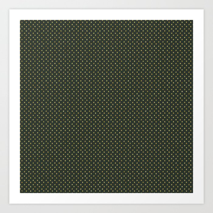 Gold Dot Pattern on Forest Green Linen Texture, Majestic Magnolia Collection Art Print