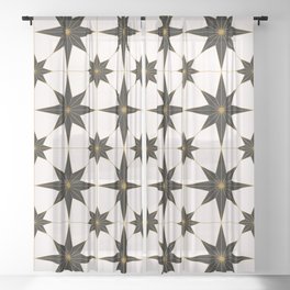 Stars tile pattern. Geometric ornament. Digital Illustration Background. Sheer Curtain | Moroccan, Modern, Opticalillusion, Gold, Vintage, Ceramic, Black, Damask, Decoration, Tile 