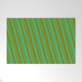 [ Thumbnail: Sea Green & Green Colored Striped/Lined Pattern Welcome Mat ]