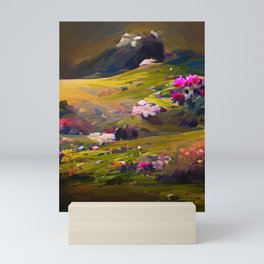 Flower Field and Volcano Mini Art Print