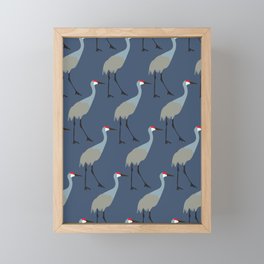 Sandhill cranes on slate blue Framed Mini Art Print