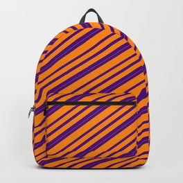 [ Thumbnail: Indigo & Dark Orange Colored Lines Pattern Backpack ]