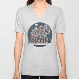 Racers of the apocalypse.  Armageddon, skeletons on a bicycle. V Neck T Shirt