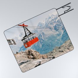 MOUNTAIN - LANDSCAPE - WITH - ORANGE - CABLE - CAR - PHOTOGRAPHY Picnic Blanket