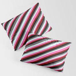 [ Thumbnail: Colorful Dim Gray, Light Cyan, Hot Pink, Maroon & Black Colored Striped/Lined Pattern Pillow Sham ]