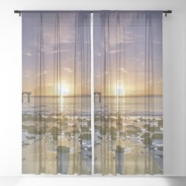 New Zealand Photography - Murrays Bay Beach In The Sunset Sheer Curtain