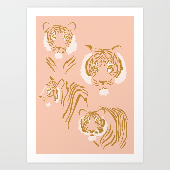 Tigers in Blush + Gold Art Print