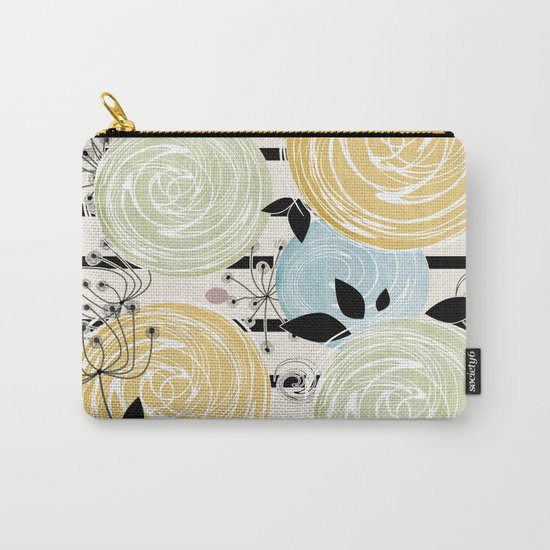 Retro . Abstract floral pattern on a striped background . Carry-All Pouch