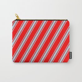 [ Thumbnail: Red and Light Blue Colored Lined Pattern Carry-All Pouch ]