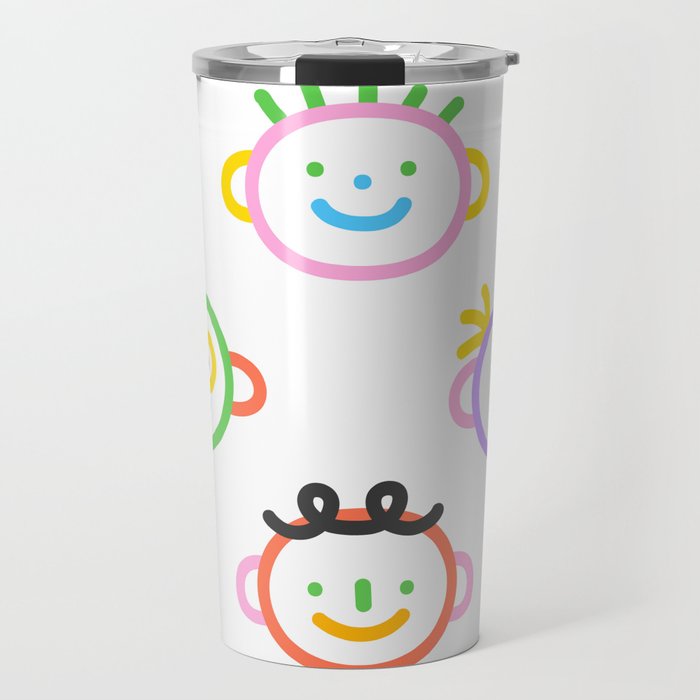 Colorful funny children face doodle pattern print Travel Mug