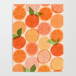 Sunny Oranges Tropical Fruit Illustration Poster