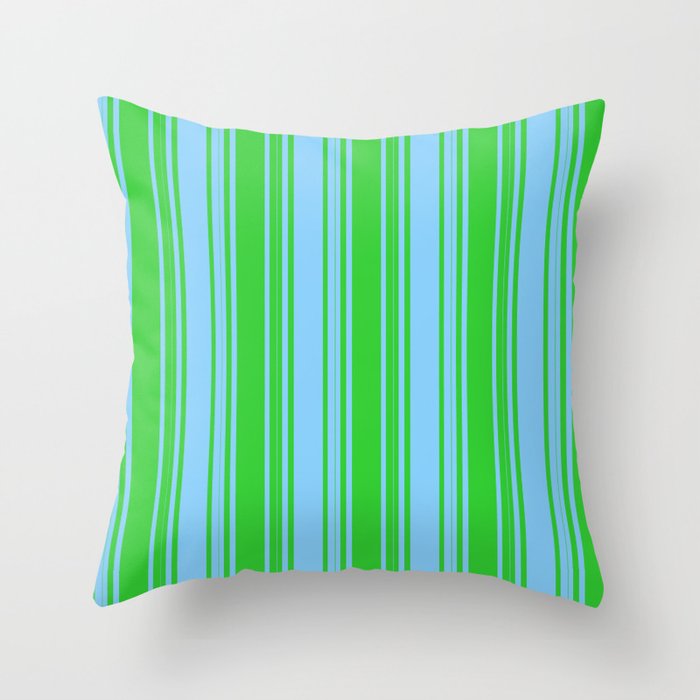 Lime Green & Light Sky Blue Colored Lined/Striped Pattern Throw Pillow