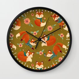 Cozy Foxes Pattern (light colour) Wall Clock