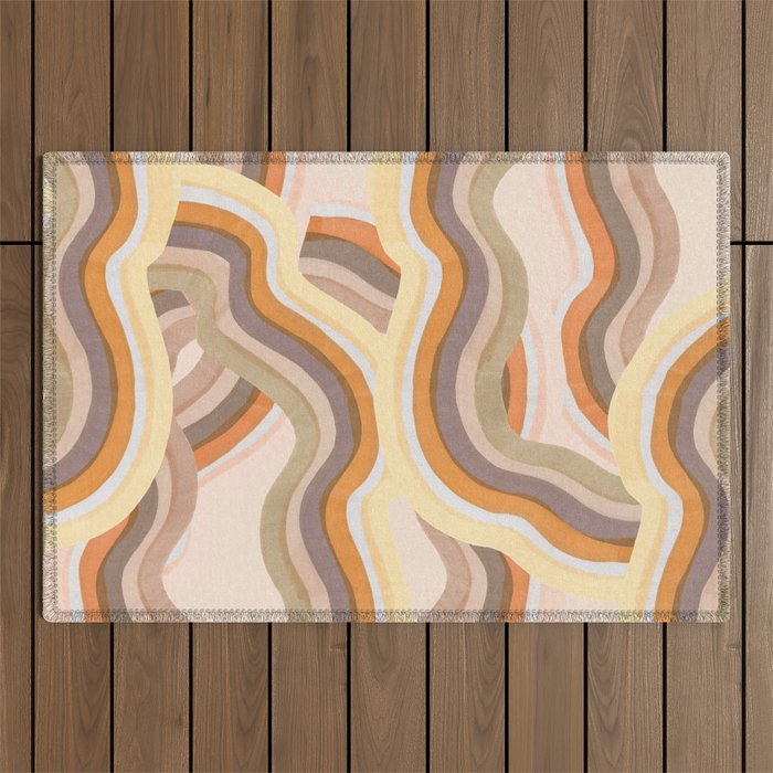 Brown Wavy Grunge Outdoor Rug